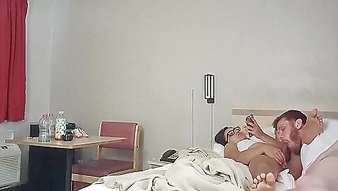 Brunette teen is peeking on her boyfriend's big dick