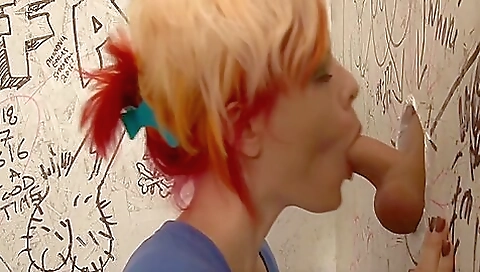 Horny shemale in a glimmering lingerie fucks her man