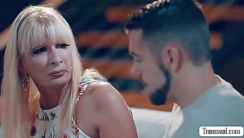 Big tits blonde stepmother gets her ass fucked on a bed