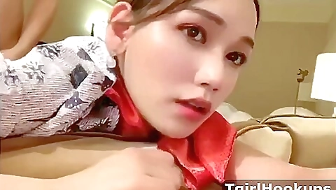 Asian milf with a great natural body giving a blowjob