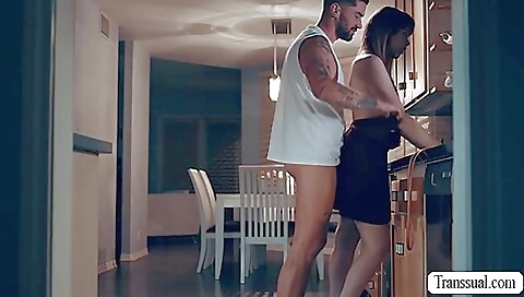 Brunette and step fantasy bareback handjob and deepthroat