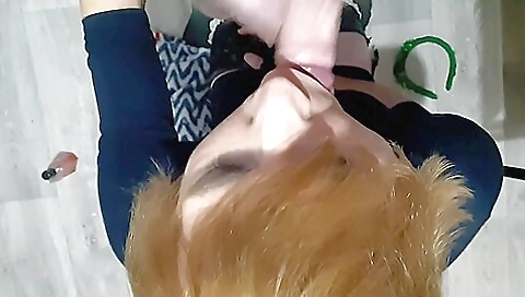 Red haired shemale with natural tits fucked and filmed