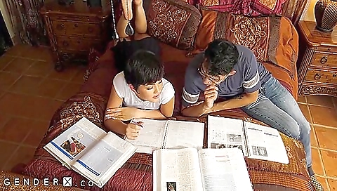 Busty ladyboy wearing pink bikini and fucked by her stepbrother