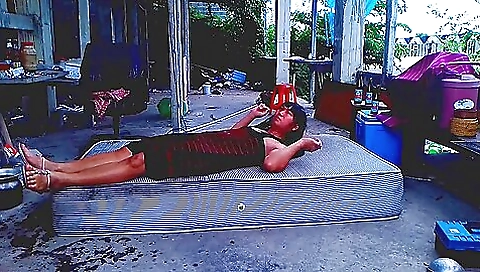 Asian ladyboy outdoor solo video with her naked body