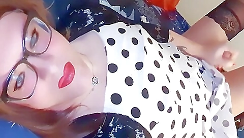 Redhead with stockings masturbates while masturbating