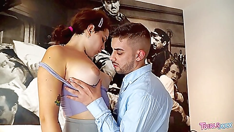 Busty brunette gets fucked by her lover's big cock